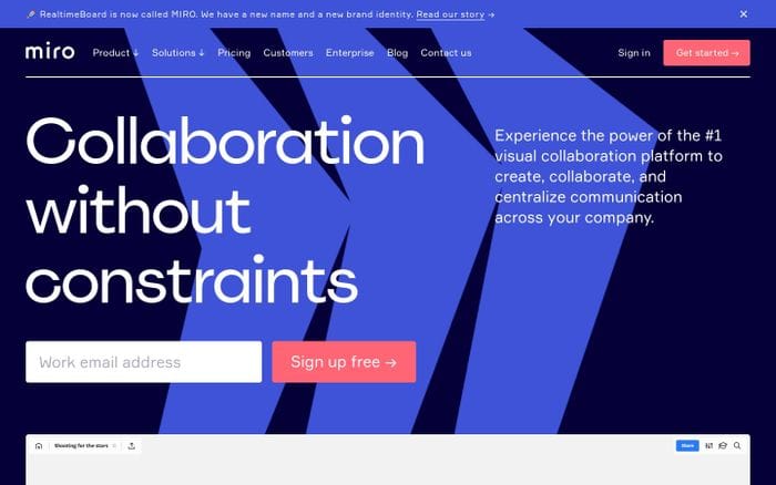 Team collaboration software & online whiteboard for teams | Miro website preview