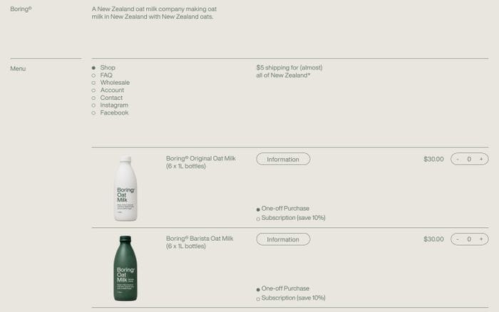 Boring Oat Milk website preview