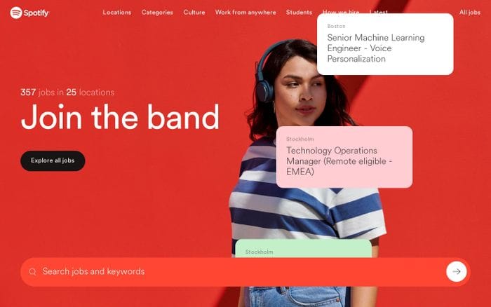 Spotify jobs website preview