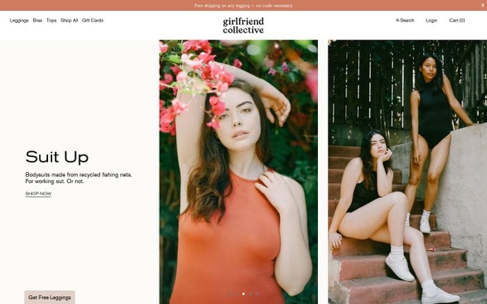 Girlfriend Collective; more than clothes for women who care. website preview