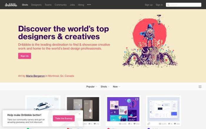 Dribbble website preview