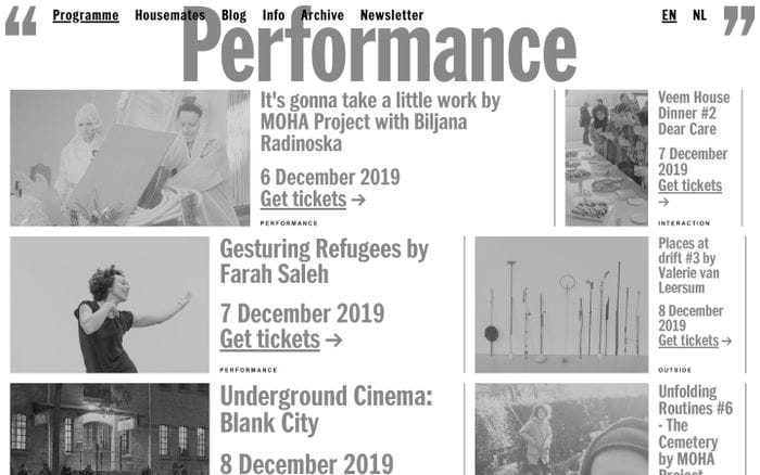 Veem House for Performance website preview