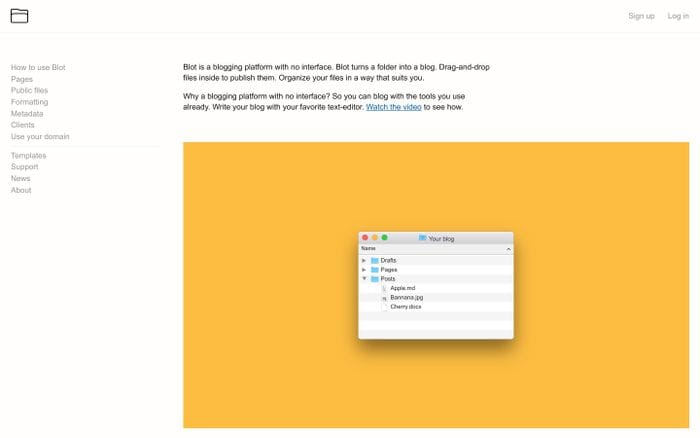 Blot – A blogging platform with no interface website preview