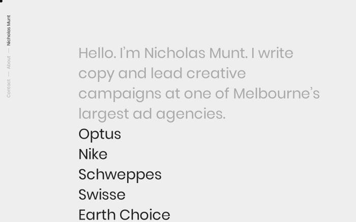 Nicholas Munt - Copywriter website preview