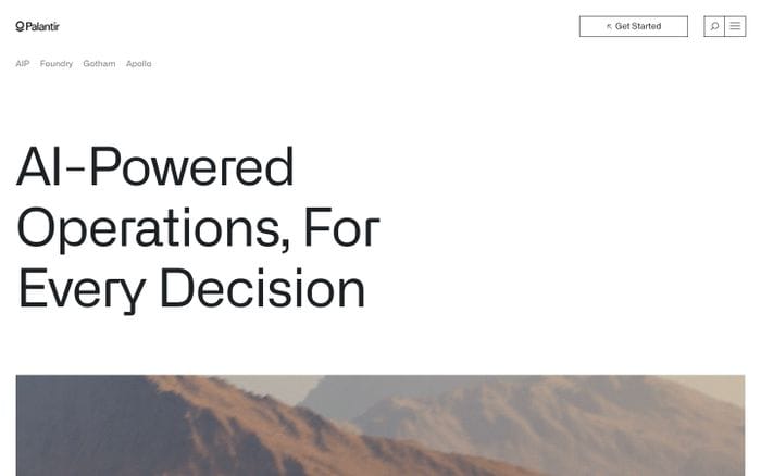 Palantir website preview