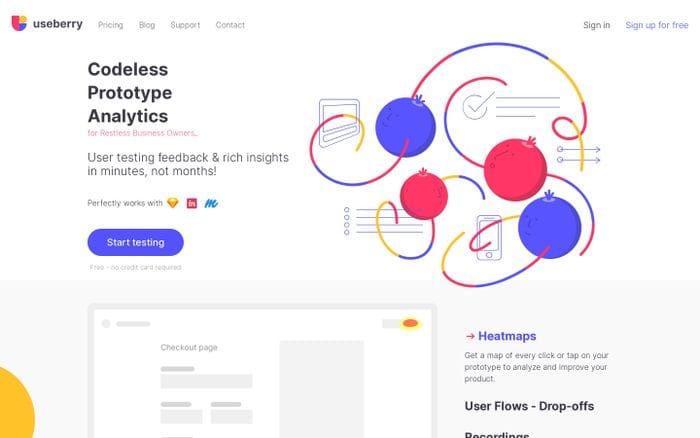 Useberry - Codeless prototype analytics website preview