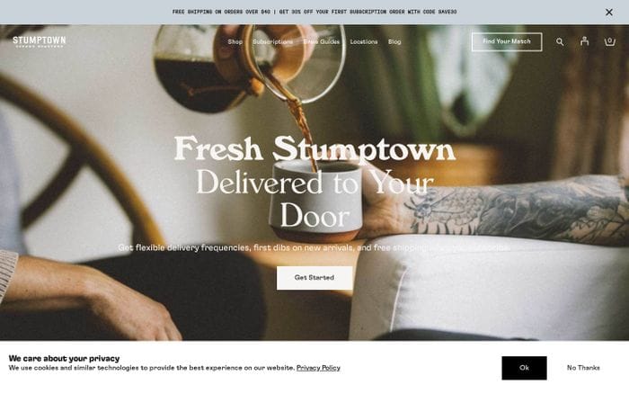 Stumptown Coffee website preview