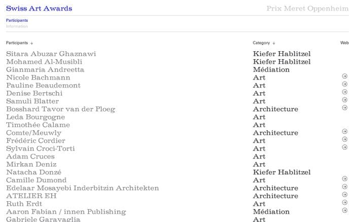 Swiss Art Awards - Swiss Art Awards website preview