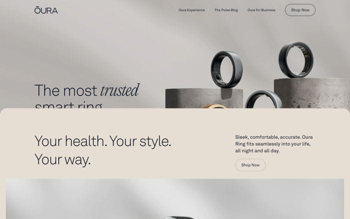 Oura Ring website preview