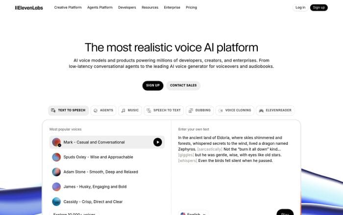 Elevenlabs website preview
