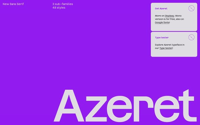 Azeret typeface website preview