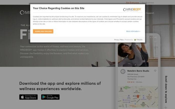 Mindbody website preview