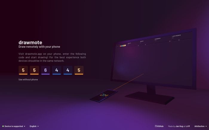 drawmote - draw remotely with your phone website preview