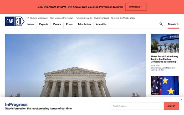 Center for American progress website preview
