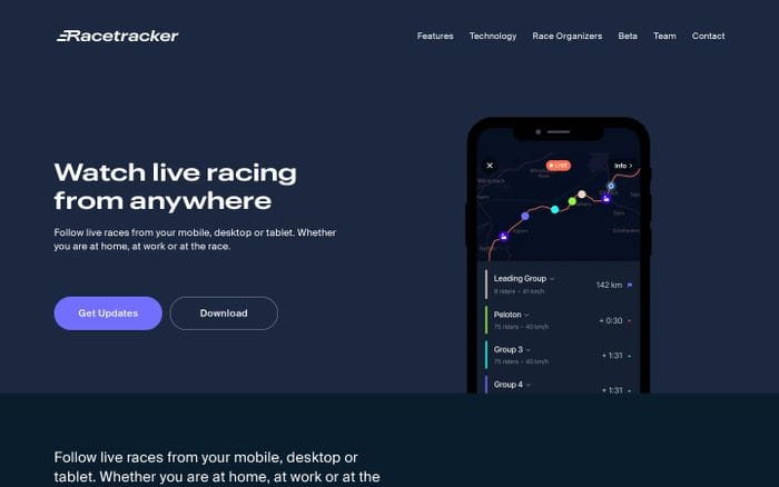 Racetracker website preview