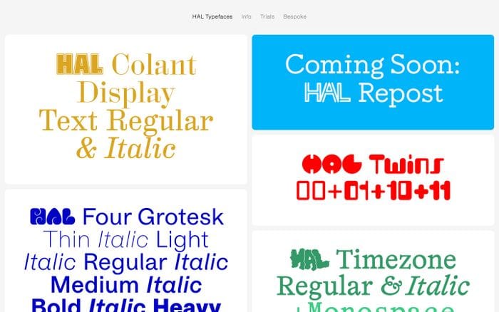 Hal Typefaces website preview