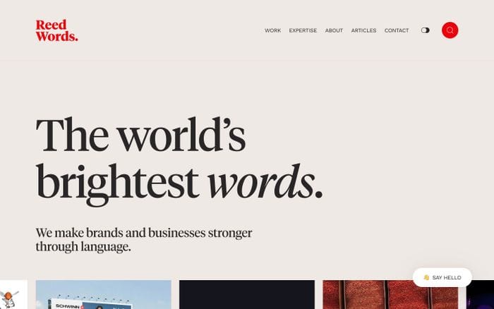 Reed words website preview