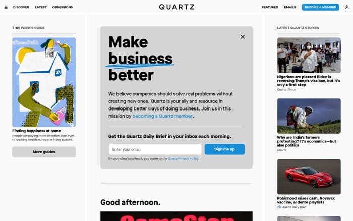 Quartz website preview