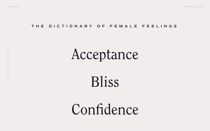 The Dictionary of Female Feelings website preview