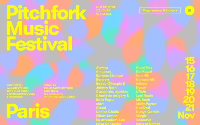 Pitchfork Music Festival Paris website preview