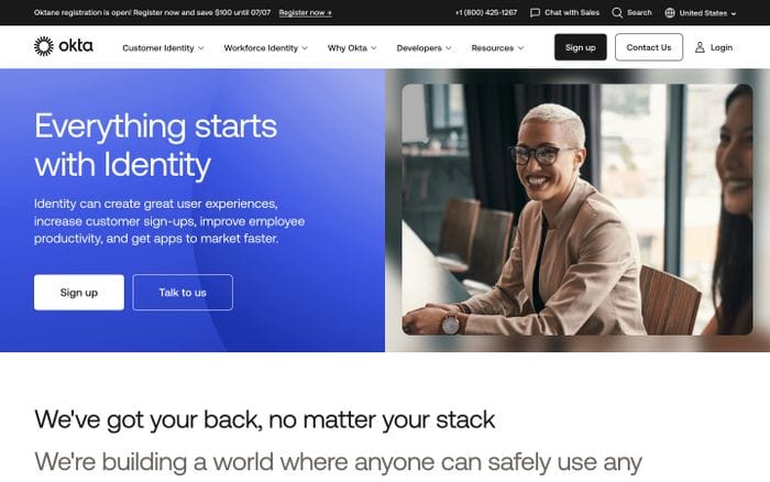 Okta website preview