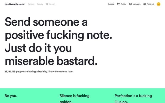 Positive notes website preview