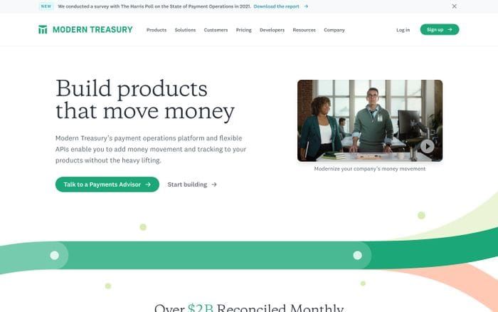 Modern Treasury website preview