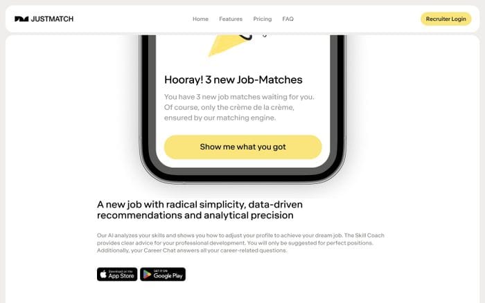 Justmatch website preview