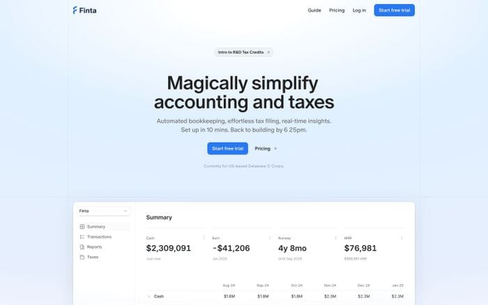 Finta website preview
