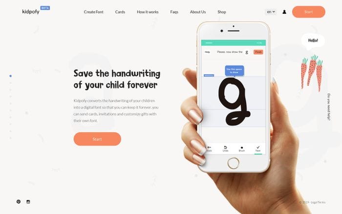 Kidpofy | Save your children’s calligraphy forever website preview