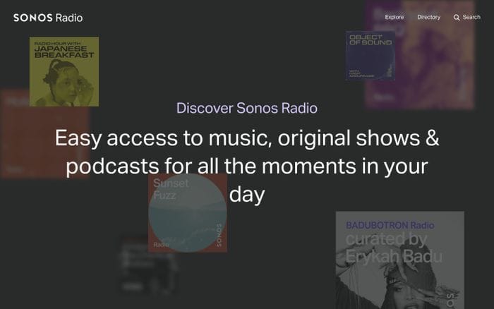 Sonos Radio website preview