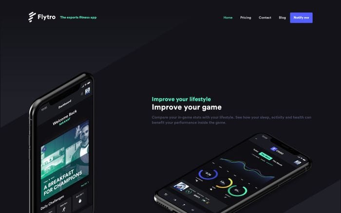 Flytro - The esports fitness app website preview