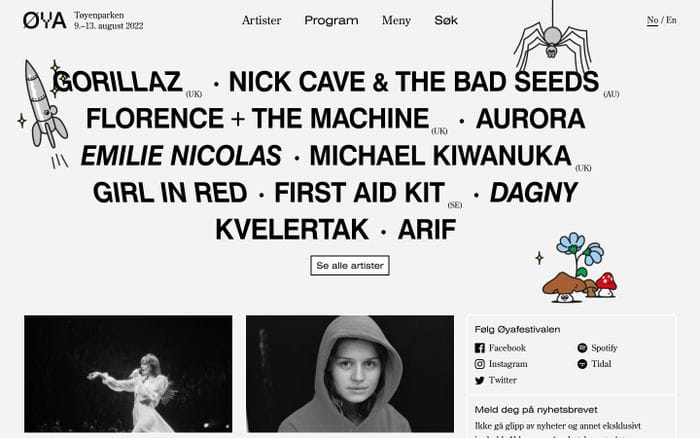 Øyafestivalen 2022 website preview