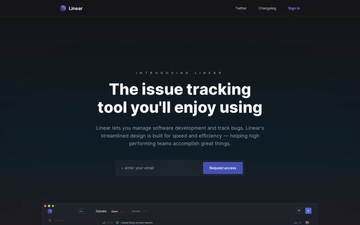 Linear website preview