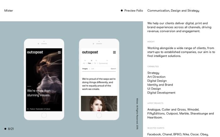 Mister — Communication, Design and Strategy website preview