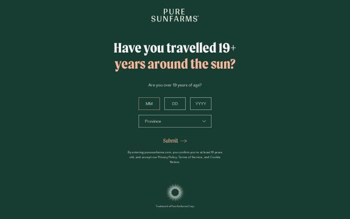 Pure Sunfarms — Providing BC cannabis to Canada website preview