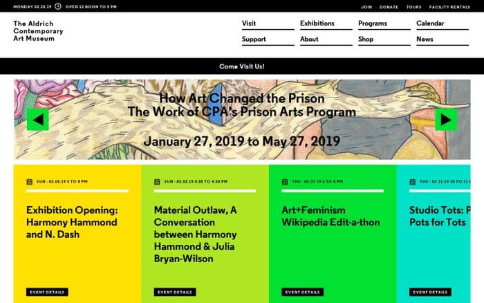The Aldrich Contemporary Art Museum website preview