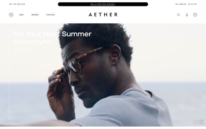Aether Apparel website preview
