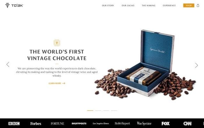 Toakchocolate website preview