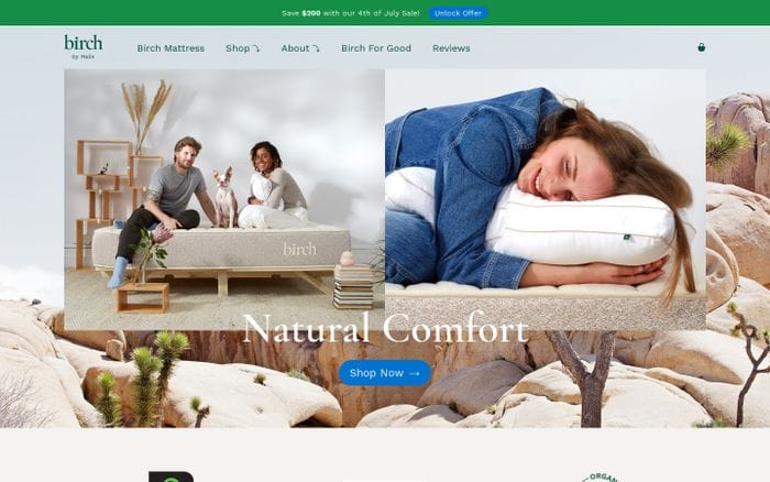 Certified Natural & Organic, USA Made Mattress | Birch Natural & Organic Mattress website preview