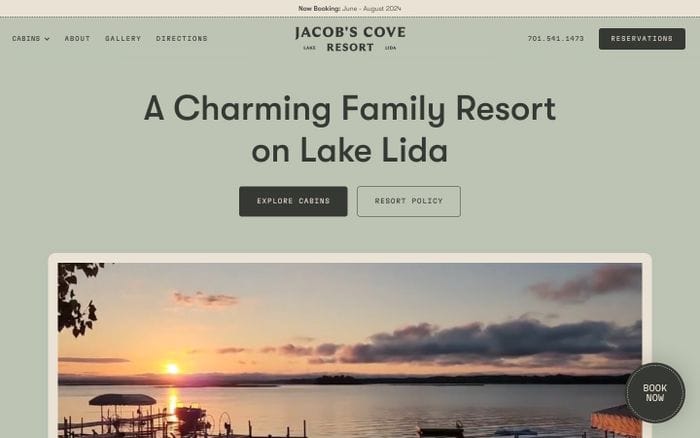 Jacob's Cove Resort website preview