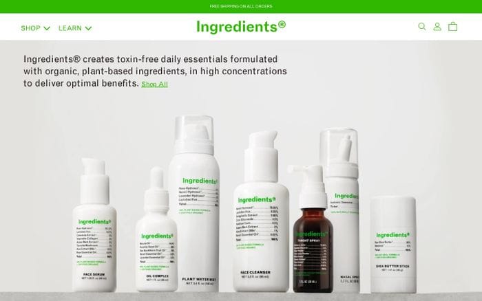 Ingredients website preview