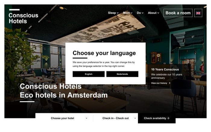 Eco hotels in Amsterdam - Conscious Hotels website preview