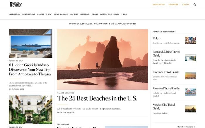 Condé Nast Traveler website preview