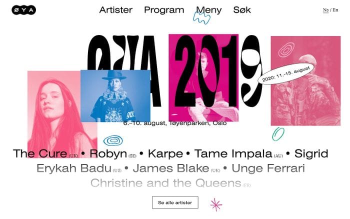 Øyafestivalen 2019 website preview