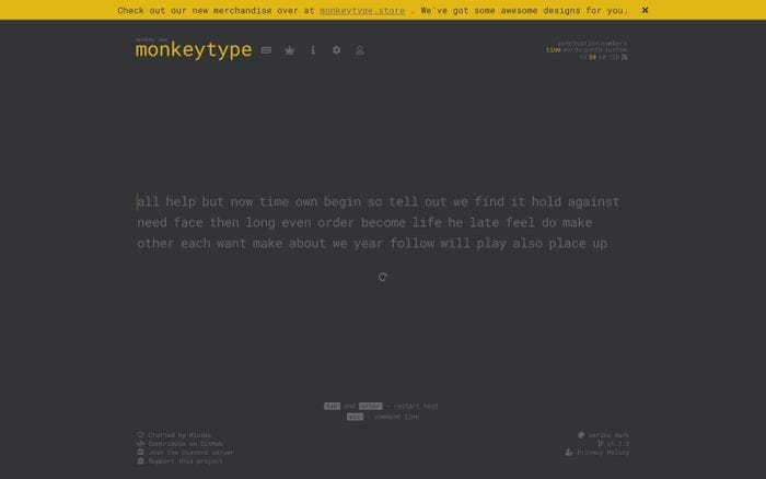 Monkeytype website preview