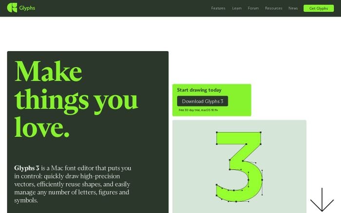 Glyphs website preview