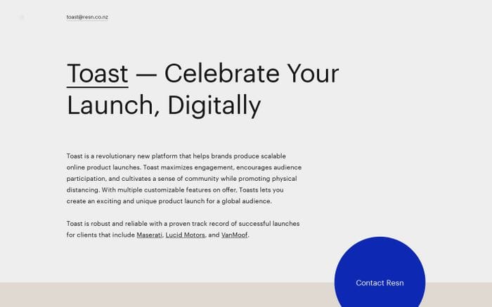 Toast website preview