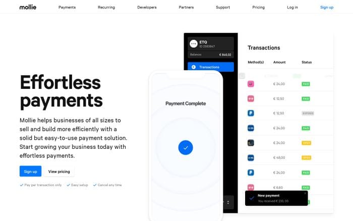 Mollie – Better payments website preview