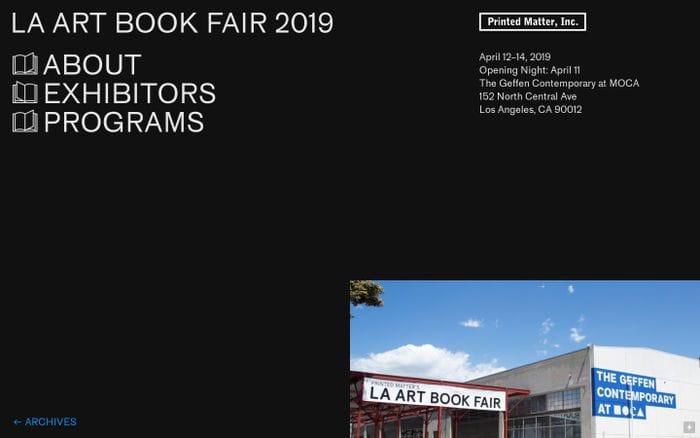 Printed Matter’s Los Angeles Art Book Fair 2019 website preview